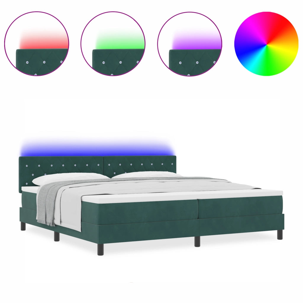 Letto Contenitore con Materasso e LED Verde Scuro 200x200 cm Velluto