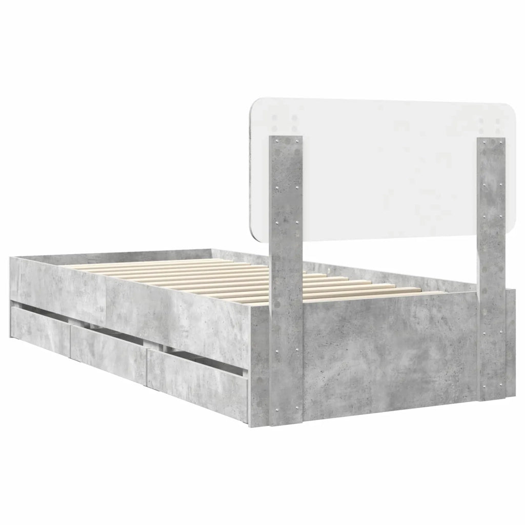 Struttura del letto con cassetto Grigio Cemento 90 x 190 cm