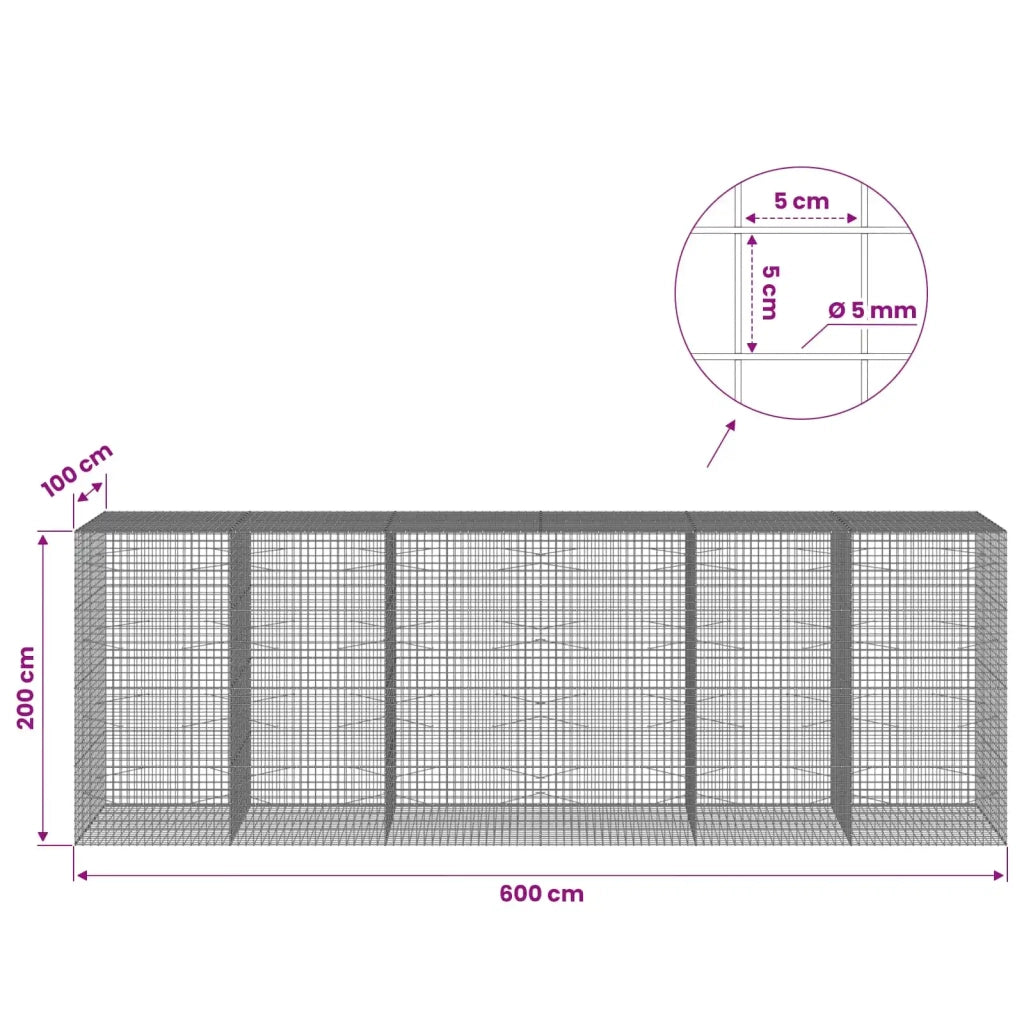 Gabione con Filo da 5 mm e Rete da 5x5 cm 600x100x200 cm 3464406