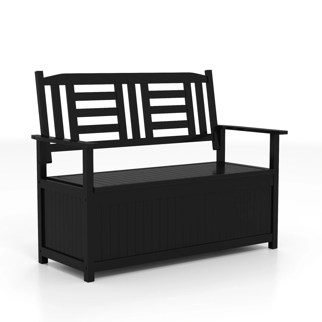 Panca contenitore per patio divanetto in legno con schienale e braccioli-Panca contenitore per patio  185 L Nero