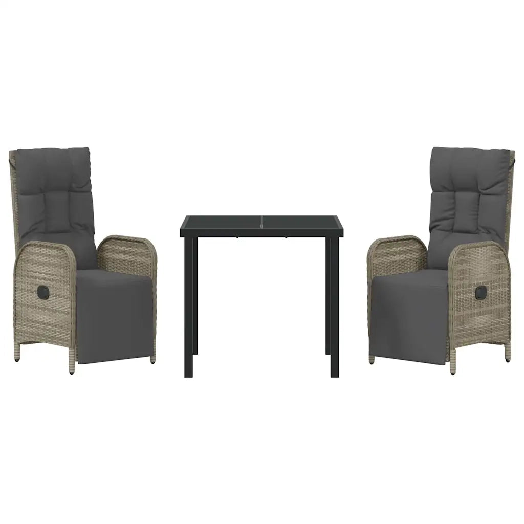 Set da Pranzo per Giardino con cuscino 3 pcs Grigio polyrattan