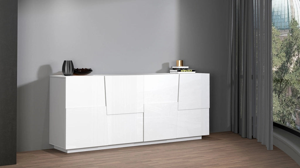 Credenza 4 Ante 200x44x86 cm Pongo 4A Bianco Lucido