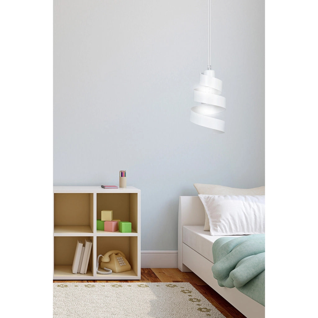 Sospensione Moderna 1 Luce Tristano In Acciaio Bianco Con Fasce A Spirale