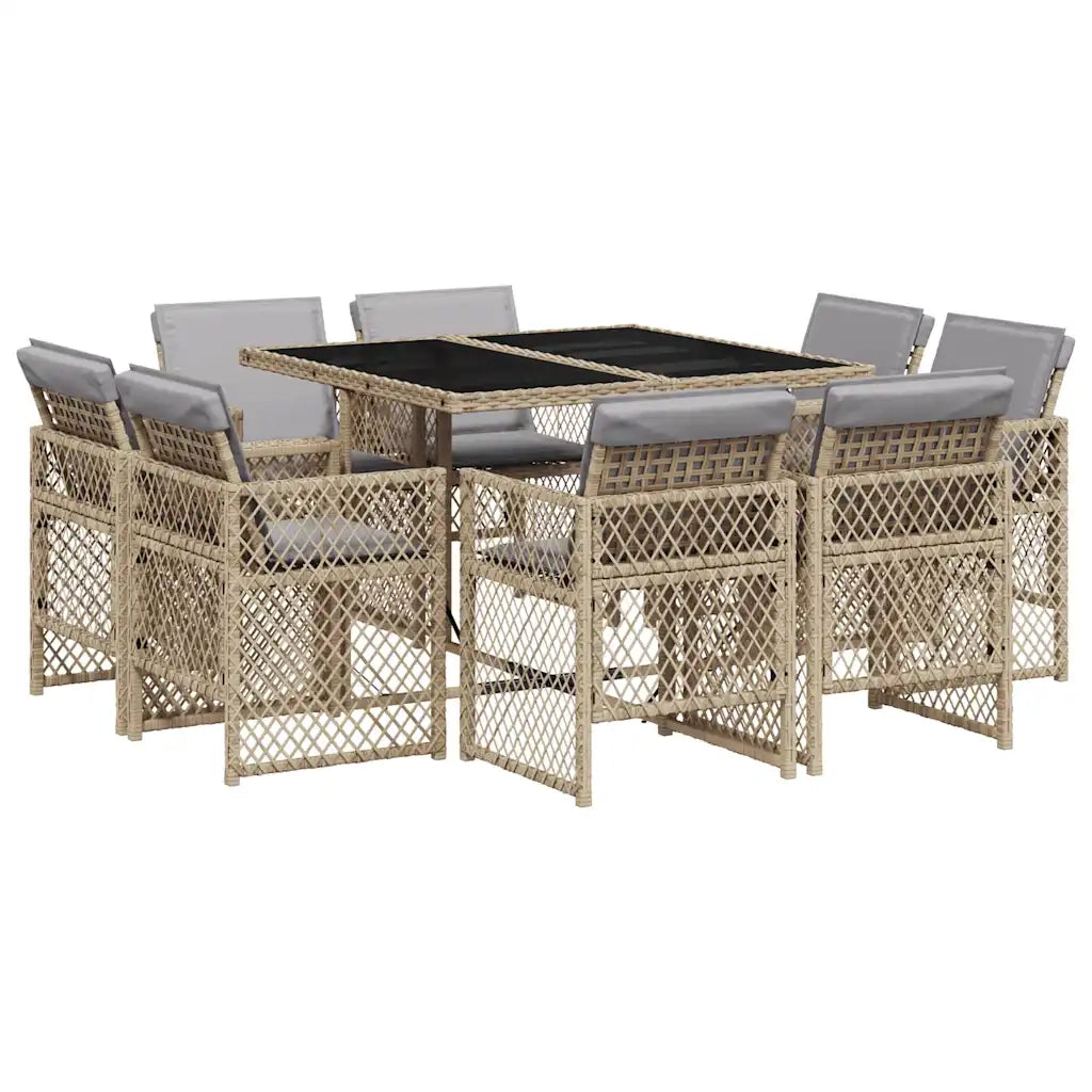 vidaXL Set Pranzo da Giardino 9 pz con Cuscini Beige Misto Polyrattan