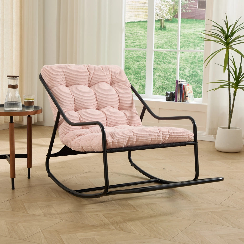 Sedia a Dondolo da Giardino Dondolio Regolabile con Cuscino Spesso e Corda di Sicurezza in Acciaio Rosa 75 cm