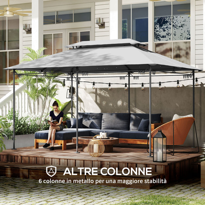 Gazebo da Giardino 3x4 m con Tende Rimovibili Doppio Tetto e Struttura in Metallo Grigio