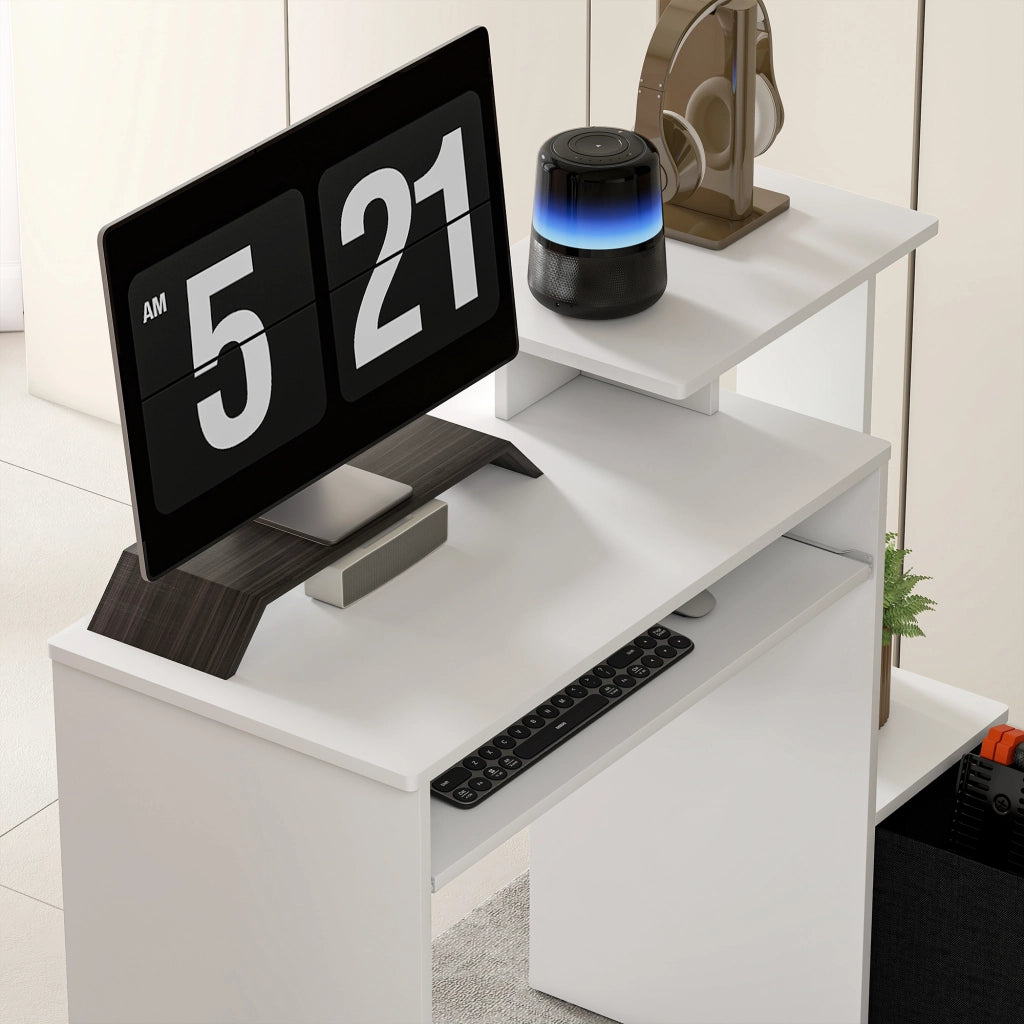 Scrivania per computer con scaffali e cassetto ¨C Zephmum ¨C Nero e bianco 90x50x75