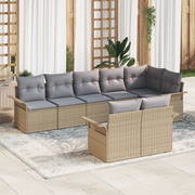 Set di Divani da Giardino a 8 Pezzi con Cuscini Beige Rattan Poliestere