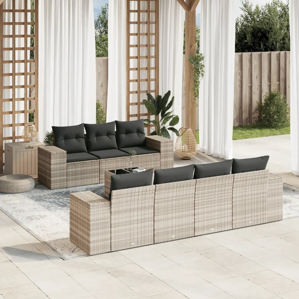 Set Divano da Giardino 8pz con Cuscini Grigio Chiaro Polyrattan