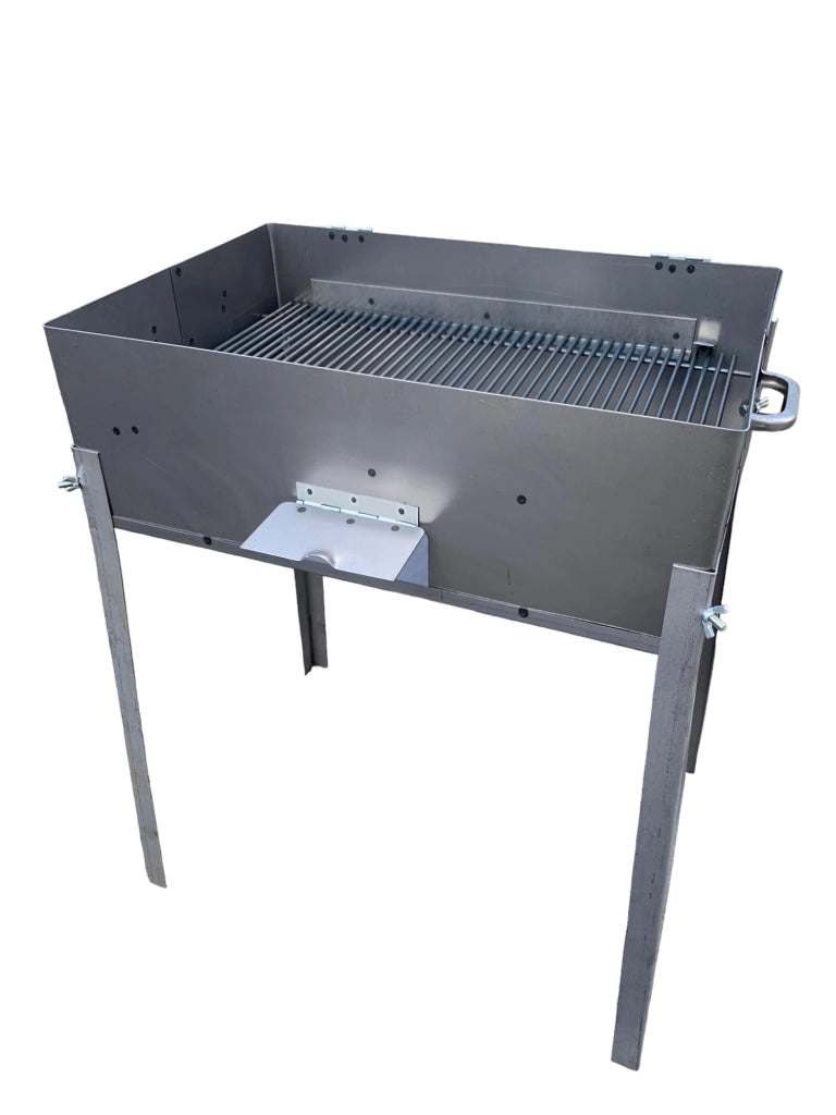 Barbecue da esterno con coperchio richiudibile in ferro, piedi estraibili, per carbone o legna, ideale per campeggio, picnic, grigliate 50x35 cm
