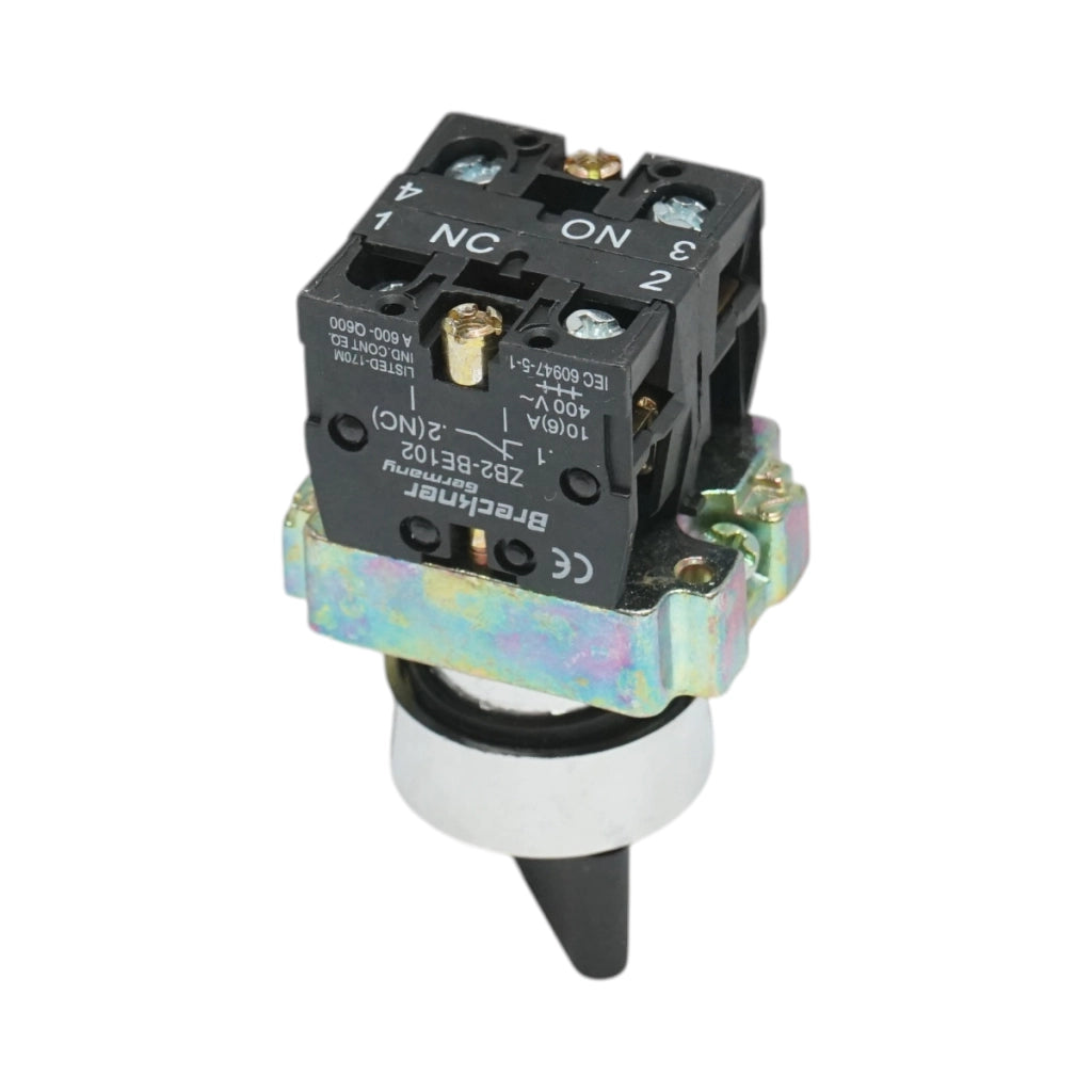 Selettore a 2 posizioni nero con ritenuta 1NO+1NC, 400V/10A, LAY5-BD25 Breckner Germany