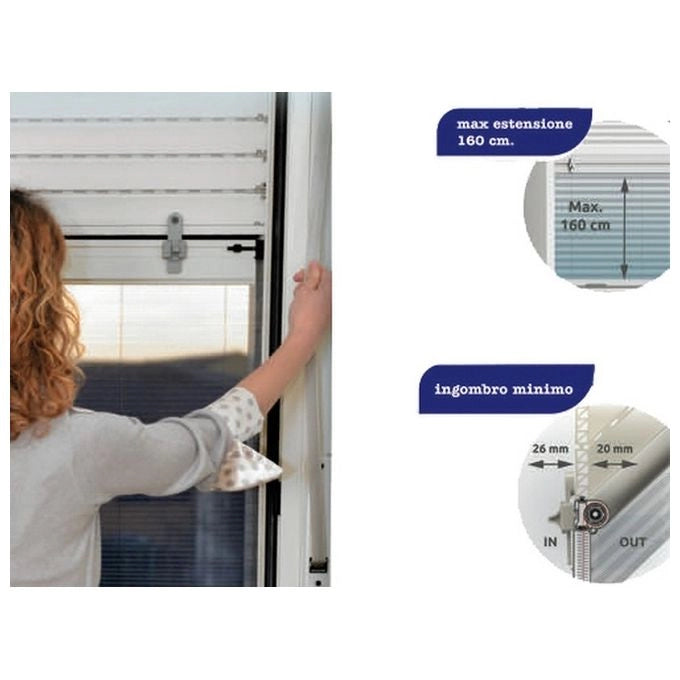 Stop Inset FRASCHE-425967 Zanzariera Plissettata per Tapparelle Manuali e Motorizzate Rete Alluminio 130x160 cm colore Bianco