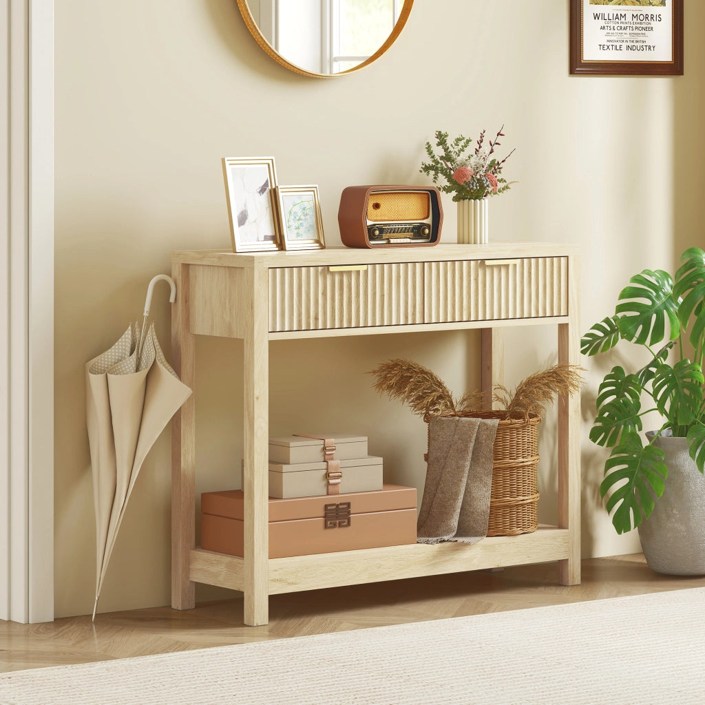 Consolle ingresso 90cm con 2 cassetti ¨C Xylo ¨C legno naturale 90x35x80