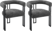 Set 2 Sedie Sala da Pranzo, Sedie da Cucina con Braccioli, Sedia da Pranzo con Gambe in Metallo, Sedia Imbottita per Camera da Letto, Soggiorno, Seduta in Ciniglia, Grigio Scuro, EZS25dgr-2