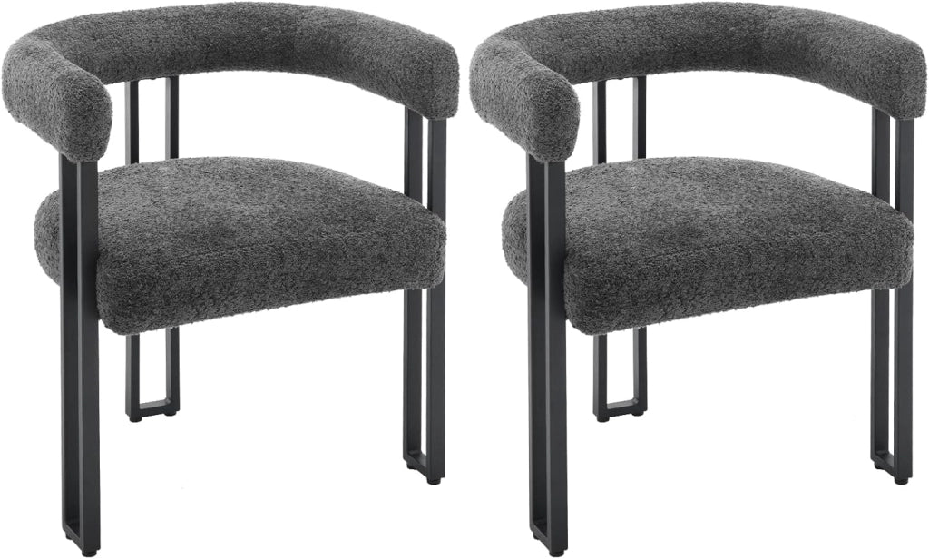 Set 2 Sedie Sala da Pranzo, Sedie da Cucina con Braccioli, Sedia da Pranzo con Gambe in Metallo, Sedia Imbottita per Camera da Letto, Soggiorno, Seduta in Ciniglia, Grigio Scuro, EZS25dgr-2