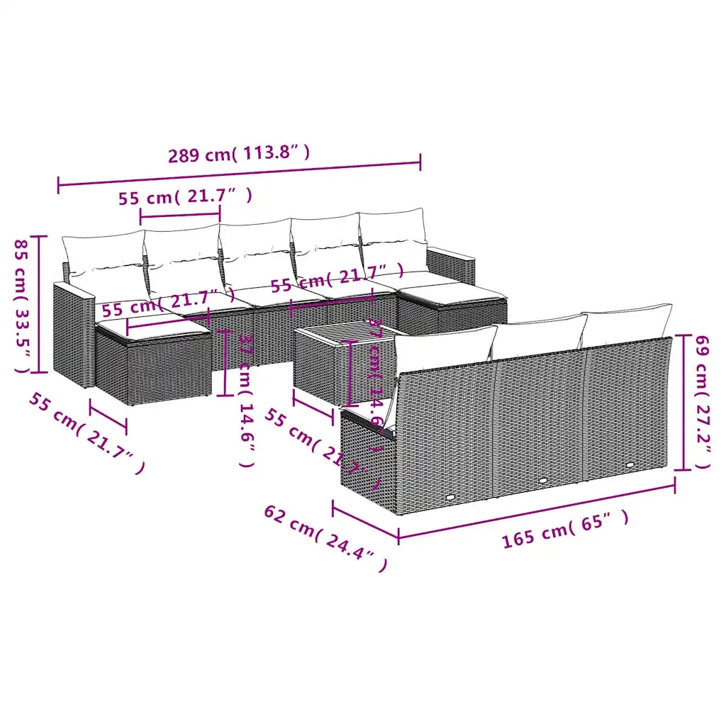 Set Divani da Giardino 11 pz con Cuscini Nero in Polyrattan 3226393