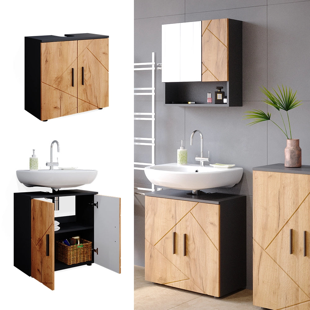 Vicco Mobile sottolavabo per bagno Quercia dorata/antracite 60 x 59 cm