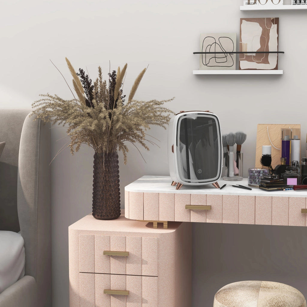 Cassettiera Cosmetici con Specchio e Luce LED ¨C Zephmum ¨C Bianco 24.3x19.4x35.6 cm