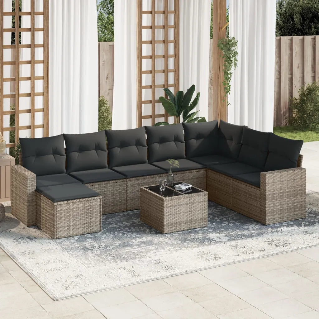 Set Divano da Giardino 9 pz con Cuscini Grigio in Polyrattancod mxl 111749