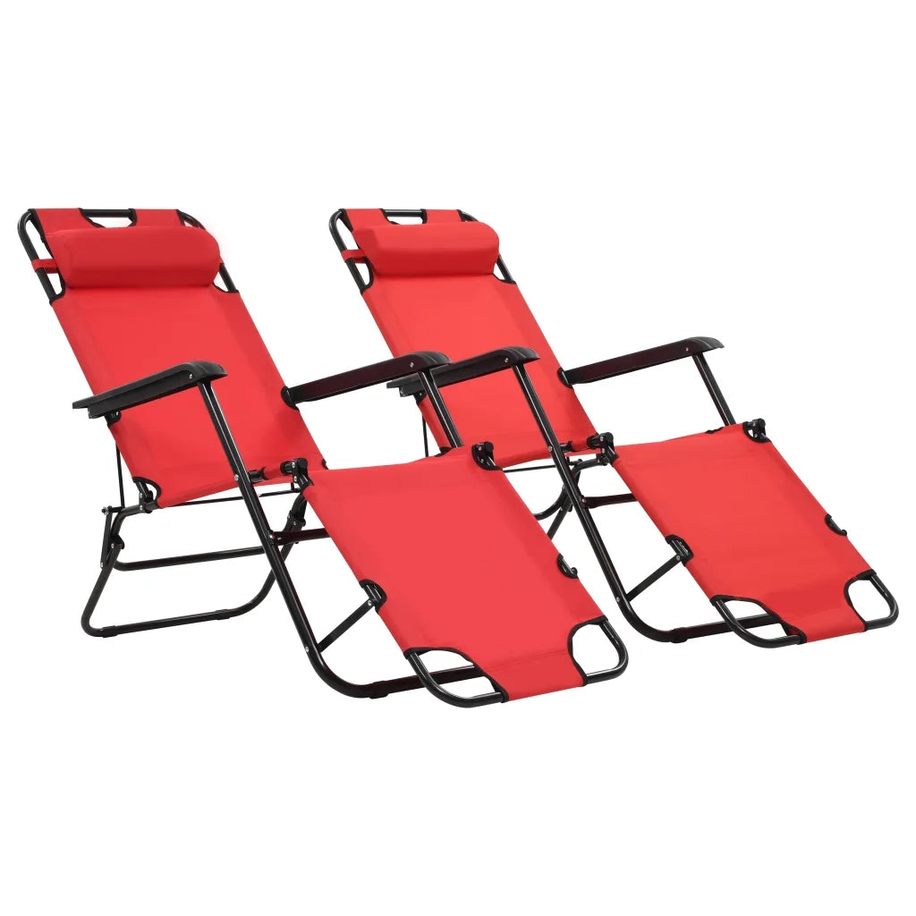Lettini Prendisole 2 pz Pieghevoli e Poggiagambe Acciaio Rosso cod mxl 23994
