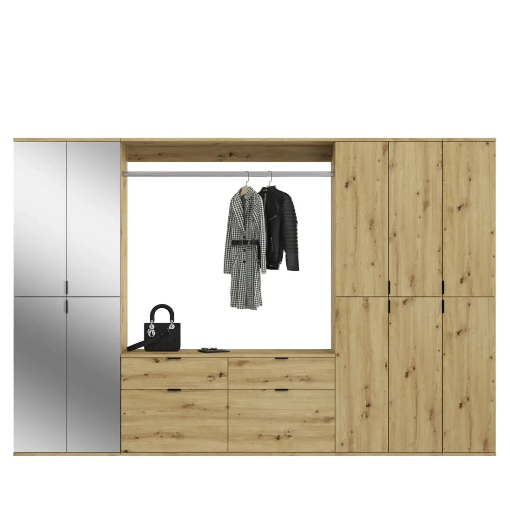 Armadio con 10 ante con specchi + guardaroba + 4 cassetti - Rovere chiaro - BODITE