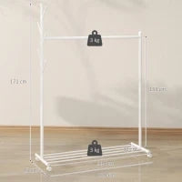 Appendiabiti con Ruote, 5 Ganci, Barra per Appendere e Ripiano Inferiore 20x43x171 cm Bianco