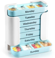 Pillenbox per 7 giorni con 4 celle, week planner per pillole, BPA libero, facile da aprire, ideale per viaggi e uso quotidiano.