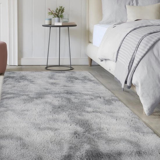 Tappeto per soggiorno a alta densità, lavabile, antiscivolo e soffice, tappeto tie-dye a alta densità per camera da letto e nursery, dimensioni 90 x 150 cm, colore grigio chiaro.