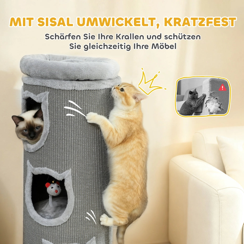 Torre per gatti a 4 livelli con letto lavabile ¨C zephmum ¨C grigio 96 cm