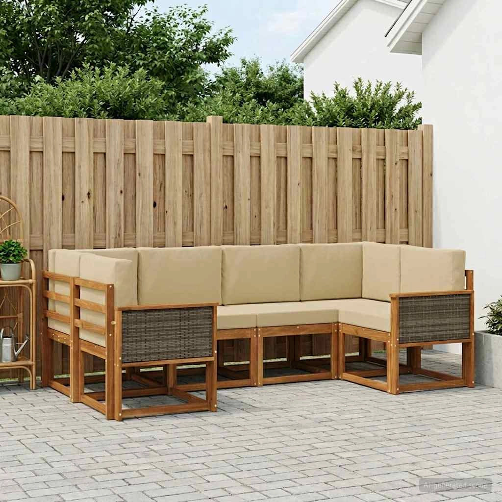 Set di divani da esterno 6 pz Naturale e Beige 3385489