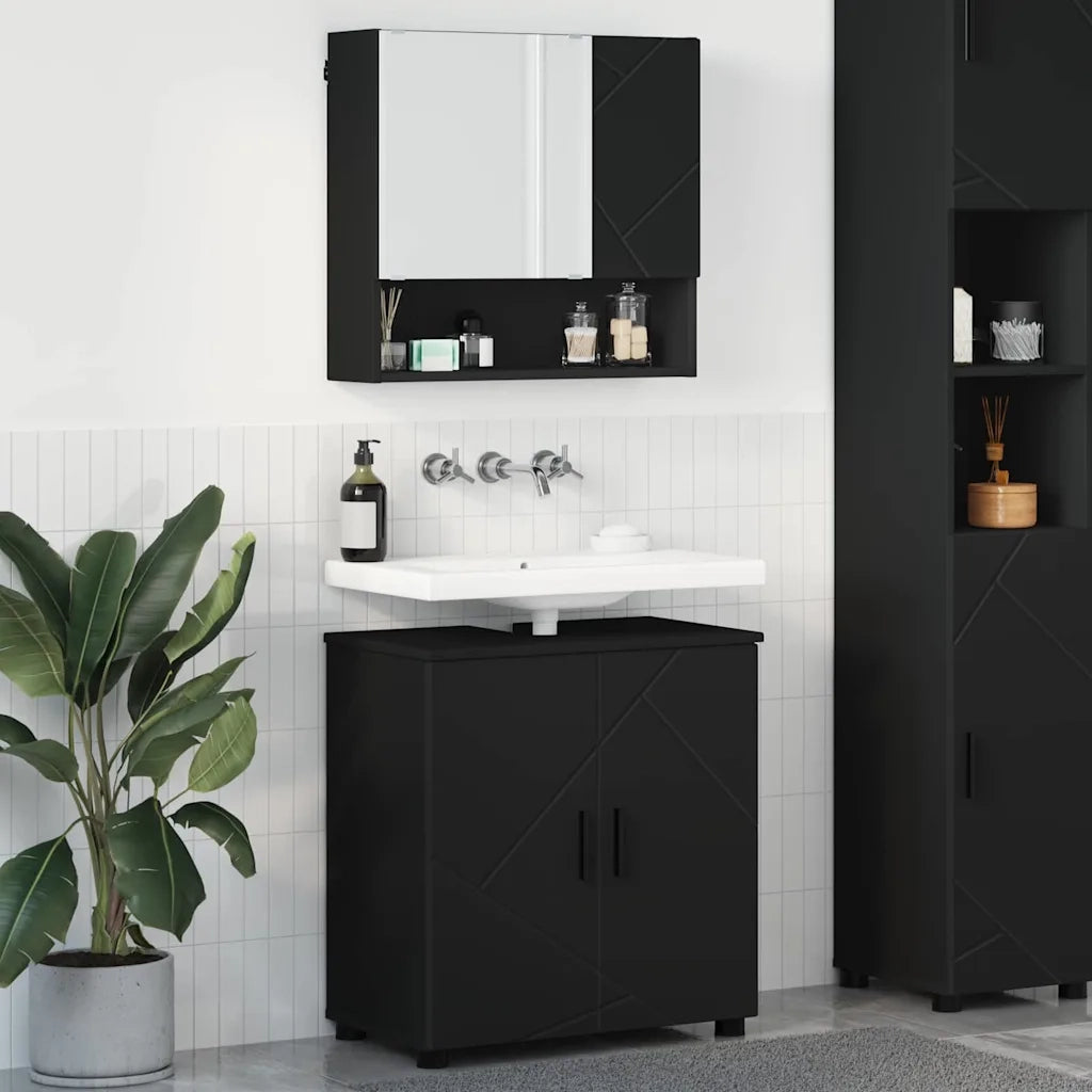 Set di mobili per il bagno Montaggio a parete 2 pcs Nero 3392934