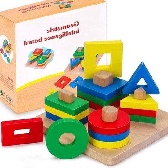 Puzzoli in forma di scala - Puzzoli in legno a tre colori - Giocattolo educativo con forme geometriche - Forme di gioco sicure per bambini
