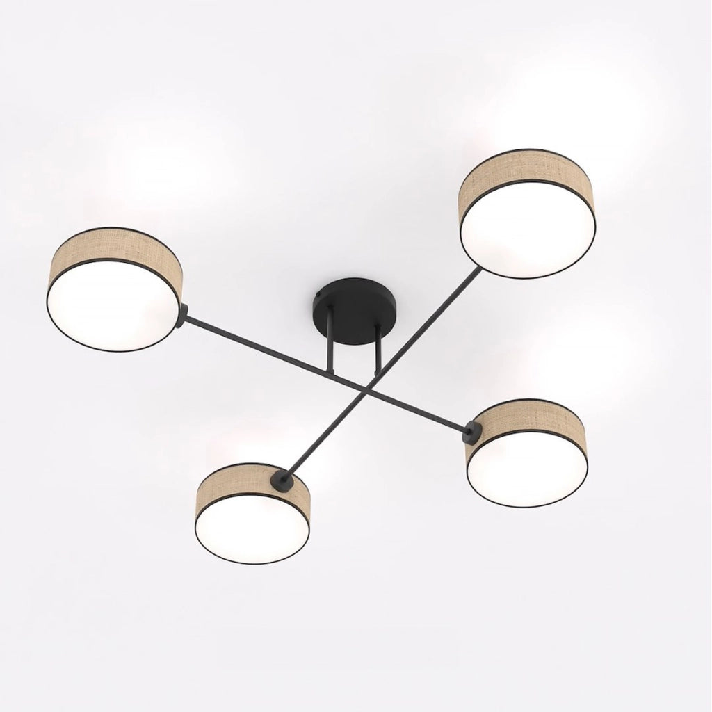 Lampada a sospensione Maga a quattro bracci in acciaio e rattan