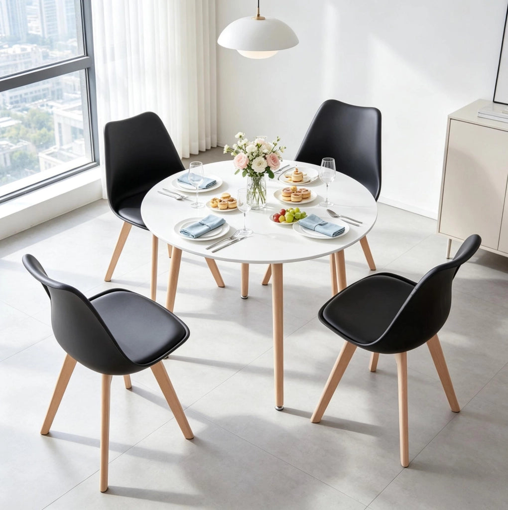 Set tavolo da pranzo rotondo con 4 sedie