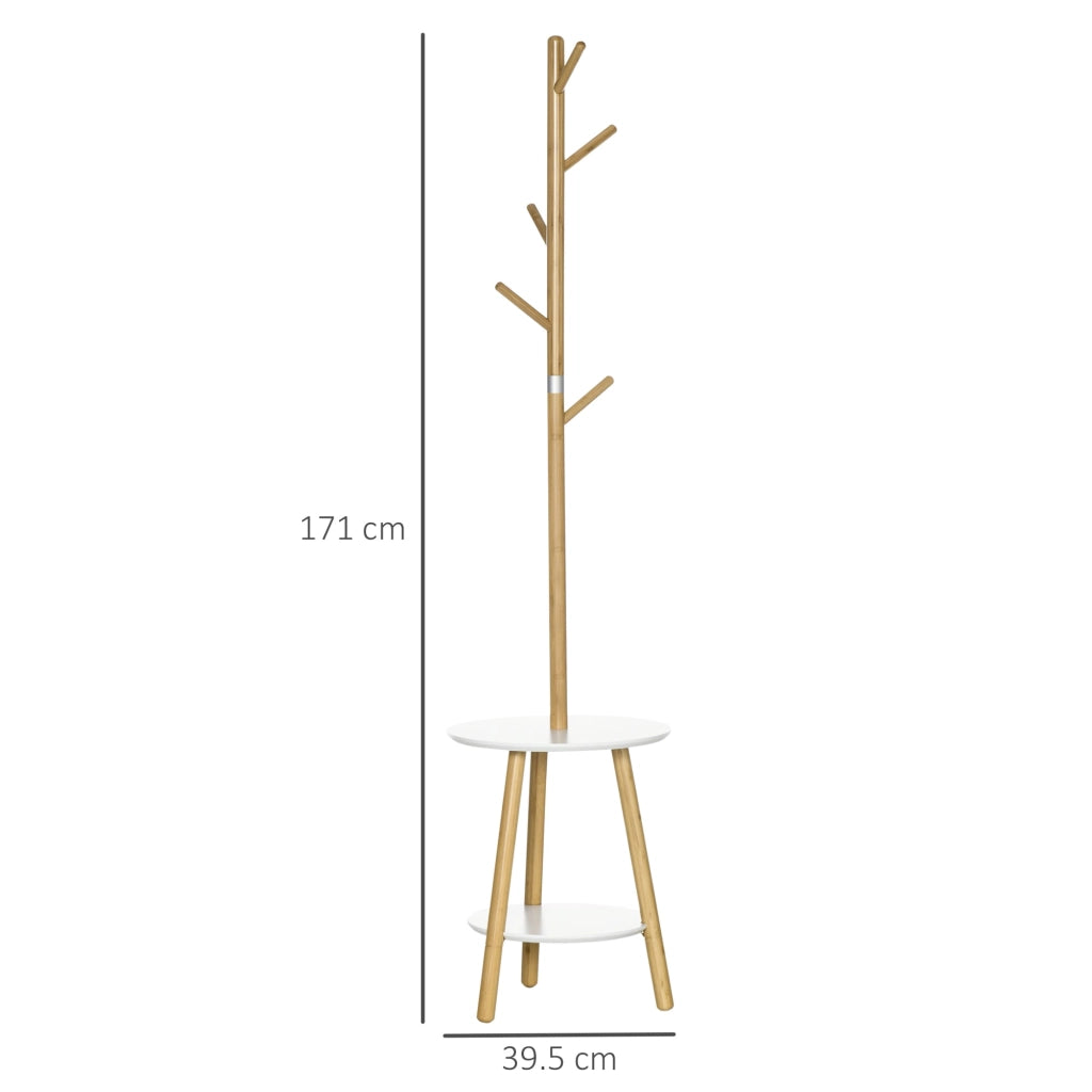 Appendiabiti da Ingresso 39,5x39,5x171 cm 5 Ganci con Tavolino in MDF e Alluminio Legno e Bianco