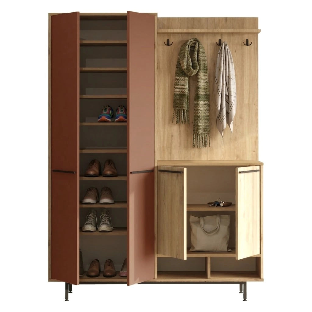 Tignale, Mobile da Ingresso Appendiabiti, 147x36x196h cm Marrone Terracotta