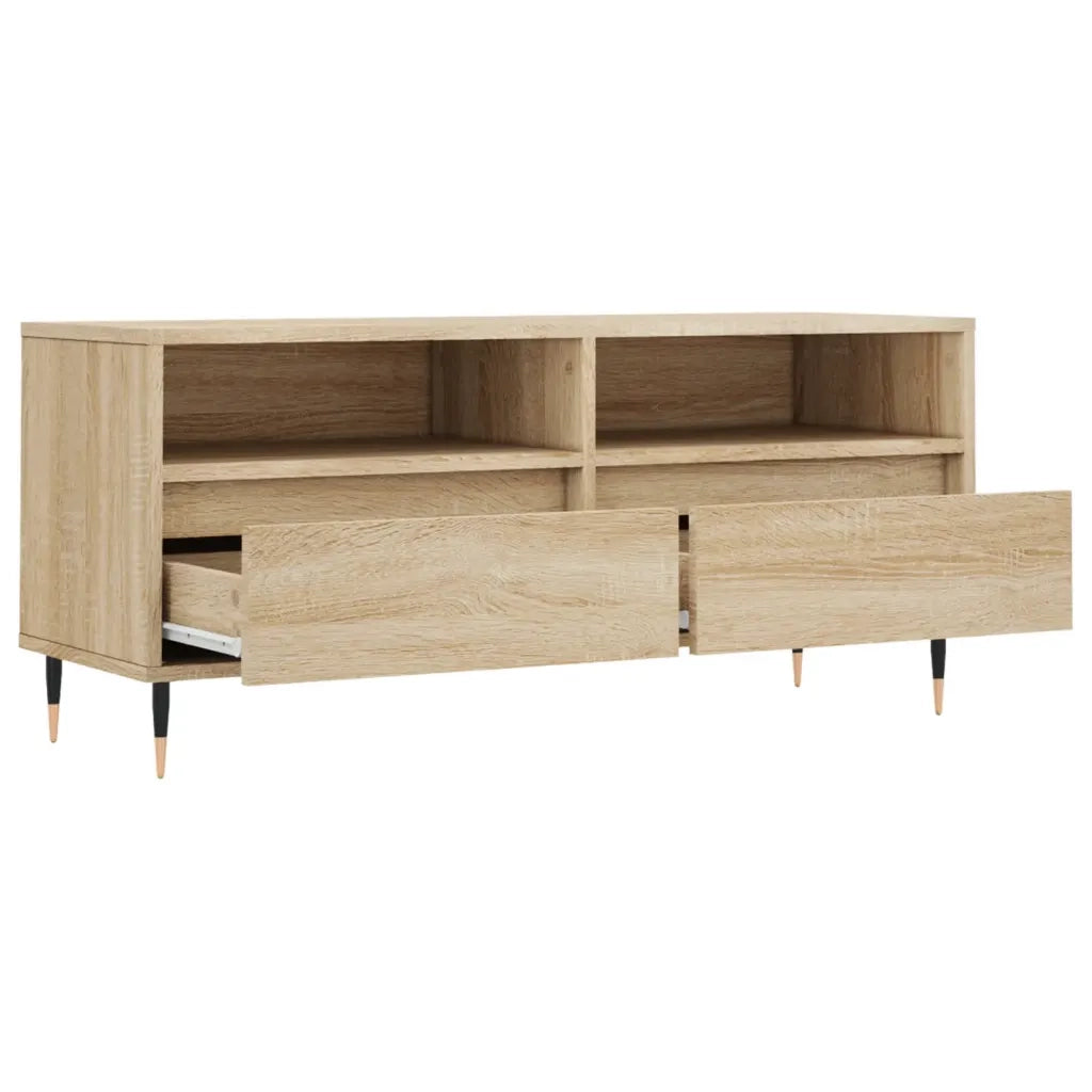 Mobile TV contemporaneo con ampio vano contenitore per soggiorno 100 x 34 x 44 cm realizzato in legno composito di rovere Sonoma 02_0048964