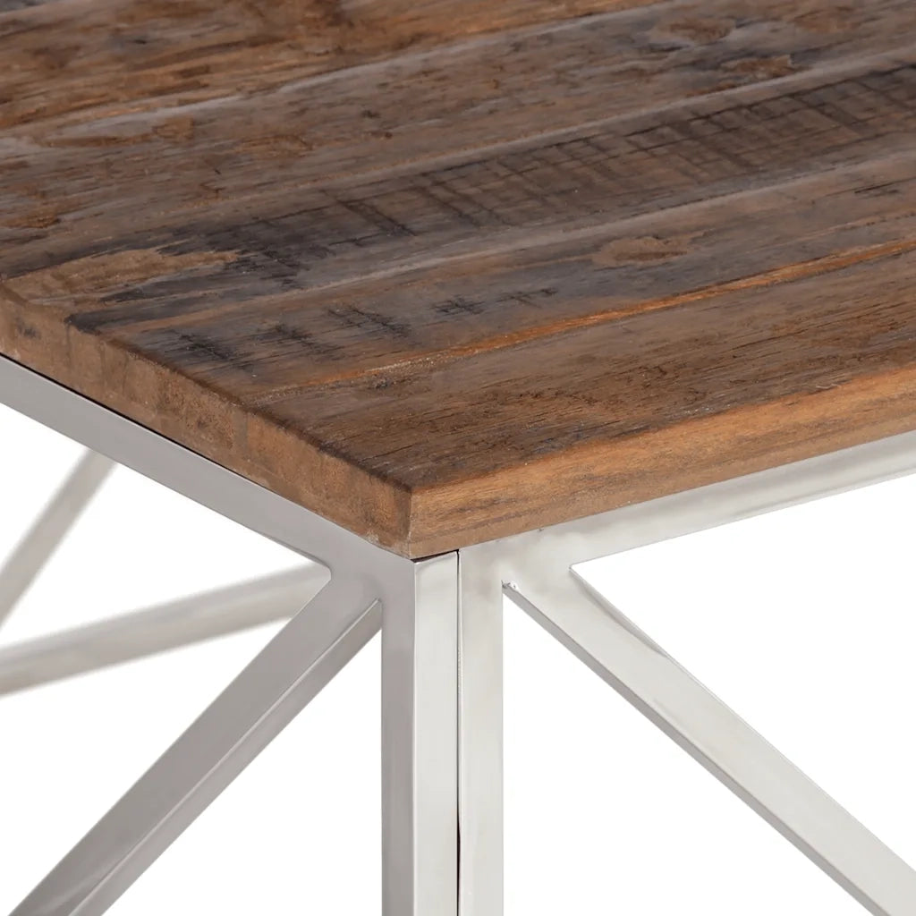 Tavolino Salotto Argento Acciaio Inossidabile e Legno Massello 349981