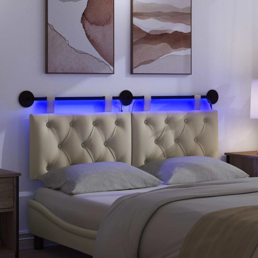 Testiera sospesa Con luce LED Crema Tessuto