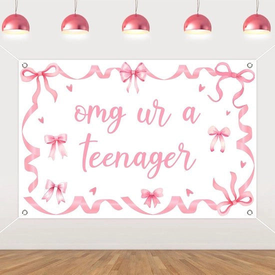 Decorazioni per la 13ª Festa - Fondale Rosa - Tema Ragazza - Decorazione per Fotocabina - Dimensioni 5x3 cm - Progetto Carino - Banner di Fondale