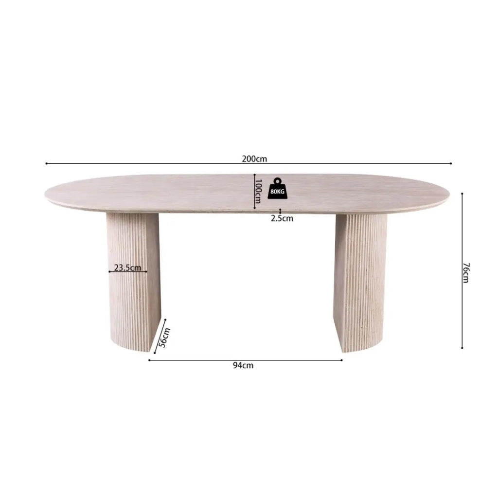Tavolo da pranzo ovale VAGOS – 200 x 100 cm – Colore travertino – Design contemporaneo effetto pietra