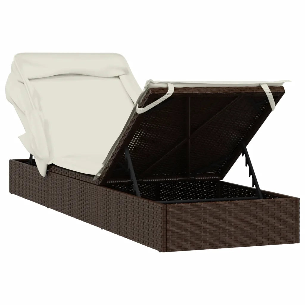 Sdraio da giardino | Lettino con Tetto Pieghevole Marrone 213x63x97 cm Polyrattan