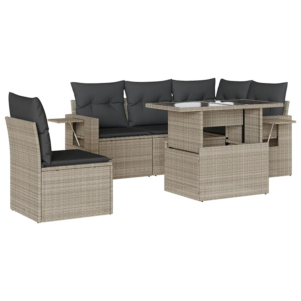 Set Divano da Giardino 6pz con Cuscini Grigio Chiaro Polyrattan