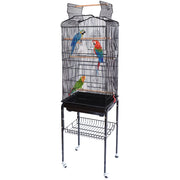 Gabbia Voliera per Uccelli Nera per Pappagalli con Tetto Apribile 46x35x148 cm