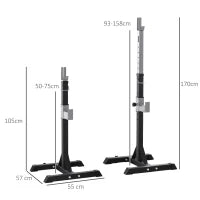 Set 2 Rack Porta Bilanciere in Acciaio, 2 Ganci con Altezza Regolabile, Capacità 150kg, 55x57x105-170cm, Nero