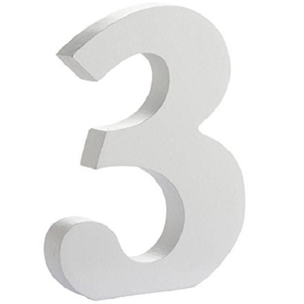 Trade Shop - Numero 3 Legno Bianco 11cm Decorazione Confettata Matrimonio Compleanno Wedding -