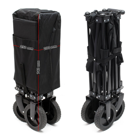 Carretto a mano pieghevole, max 60 kg, tessuto impermeabile nero, Carrello spiaggia con sacco di protezione