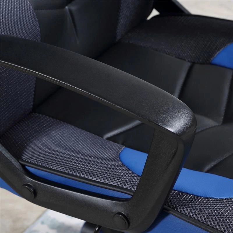 SEDIA DA GAMING POLTRONA DA UFFICIO GIREVOLE CON RUOTE IN SIMILPELLE NERA BLU