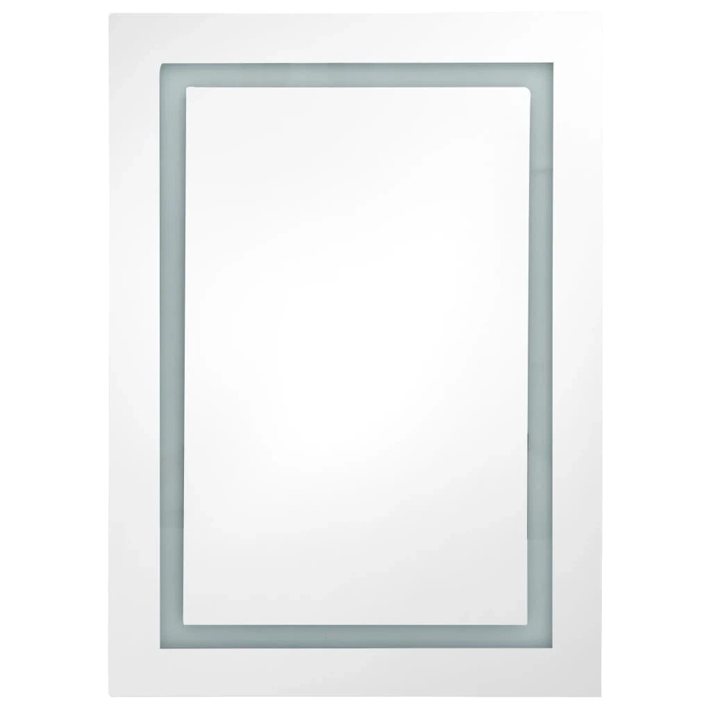 Mobiletto da bagno con specchio LED 50 x 13 x 70 cm bianco e argento 02_0006562
