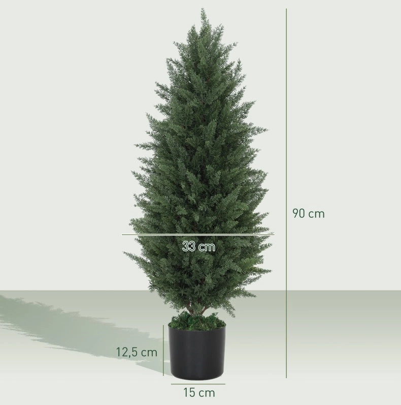 Set 2 Cipressi artificiali 90 cm con vaso resistente ai raggi UV per interno ed esterno